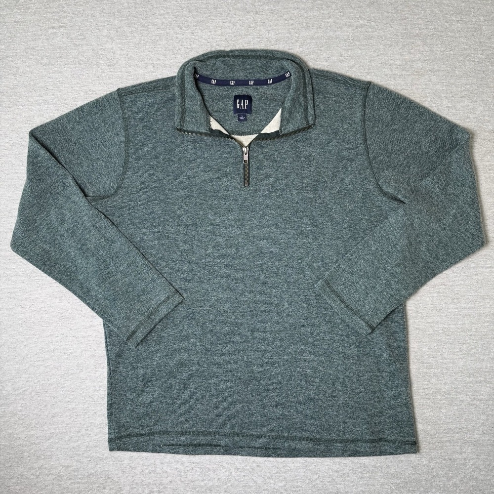 GAP Men's‎ Pullover Sweatshirt Large Green Quarter 1/4 Zip Fleece Long Sleeve